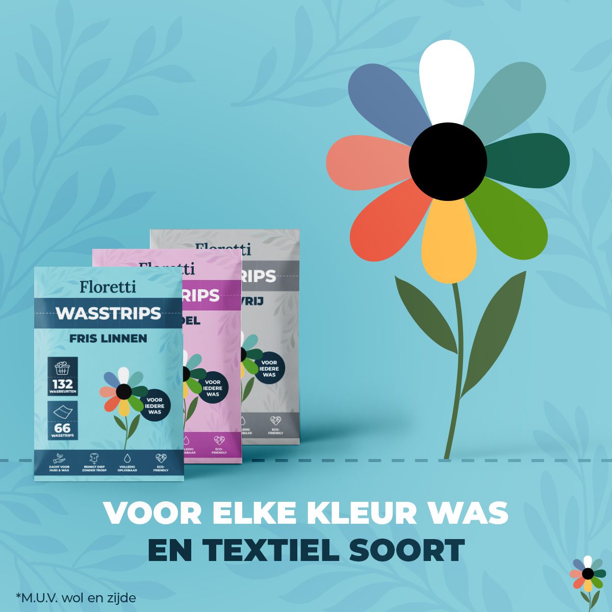 Floretti wasstrips met de bloem uit het merklogo